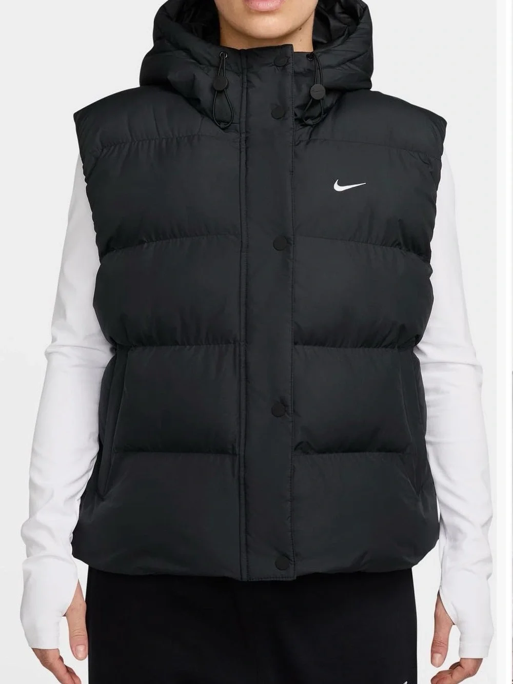 Nike Women's Black Puffer Hooded Vest priced $180 NWT size Large